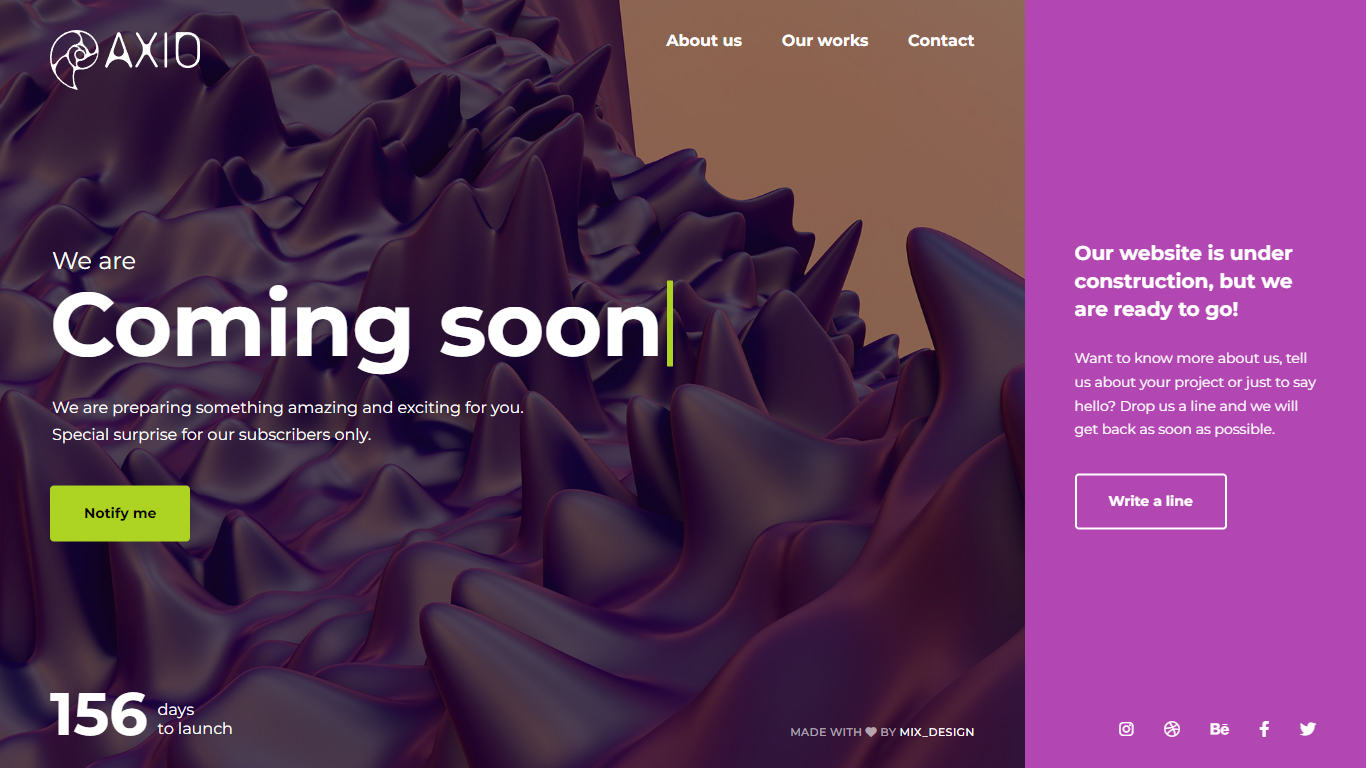Axio Coming Soon Template Preview Screen