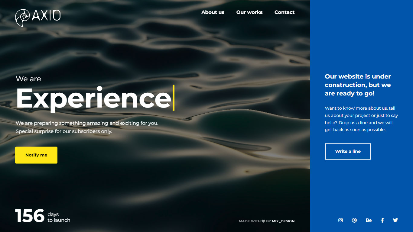 Axio Coming Soon Template Preview Screen