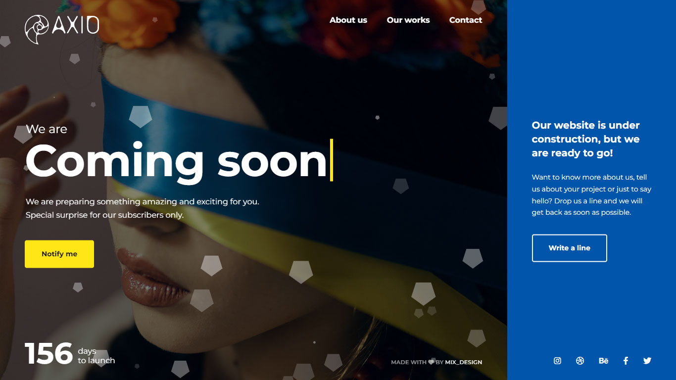 Axio Coming Soon Template Preview Screen