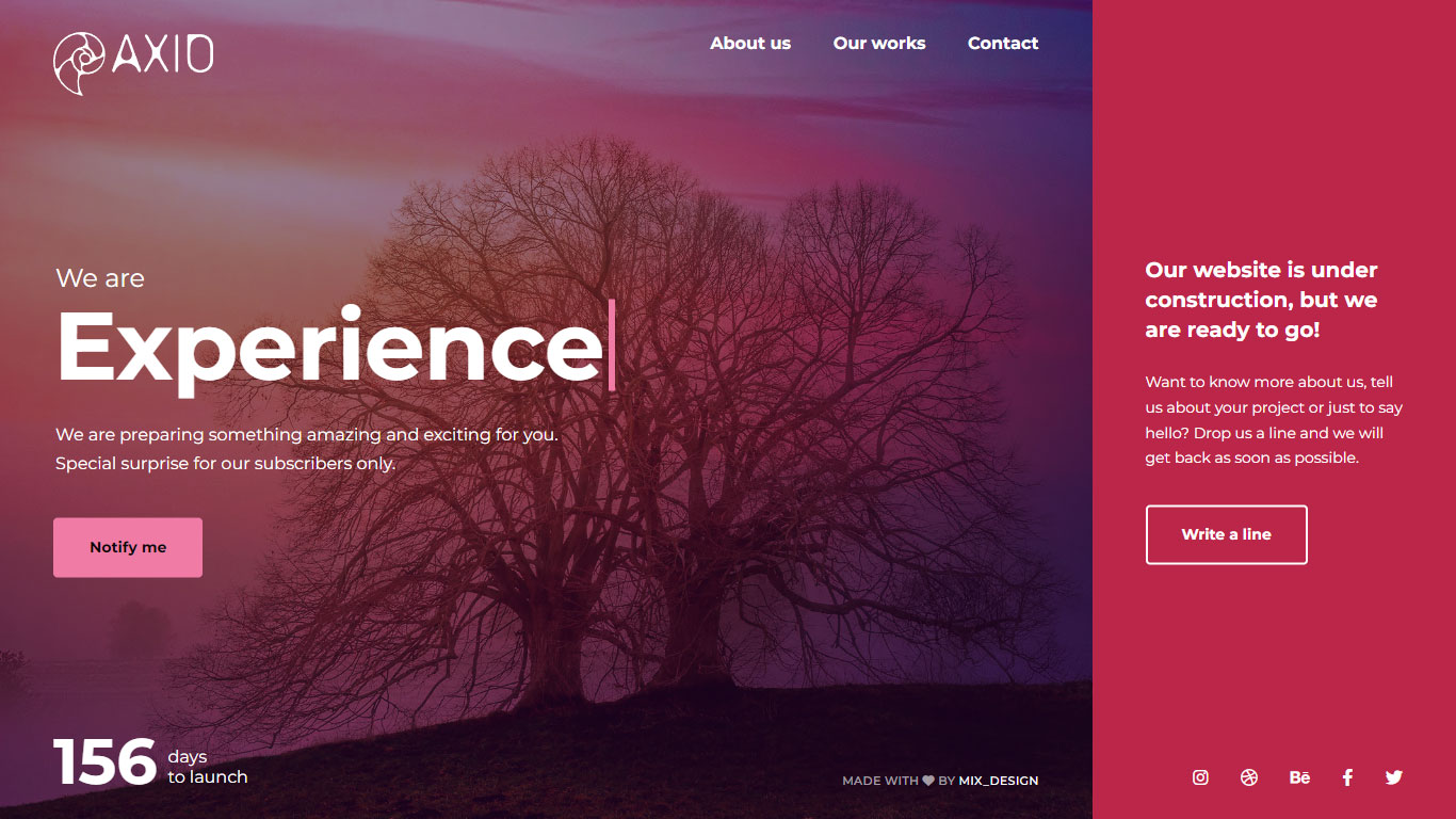 Axio Coming Soon Template Preview Screen