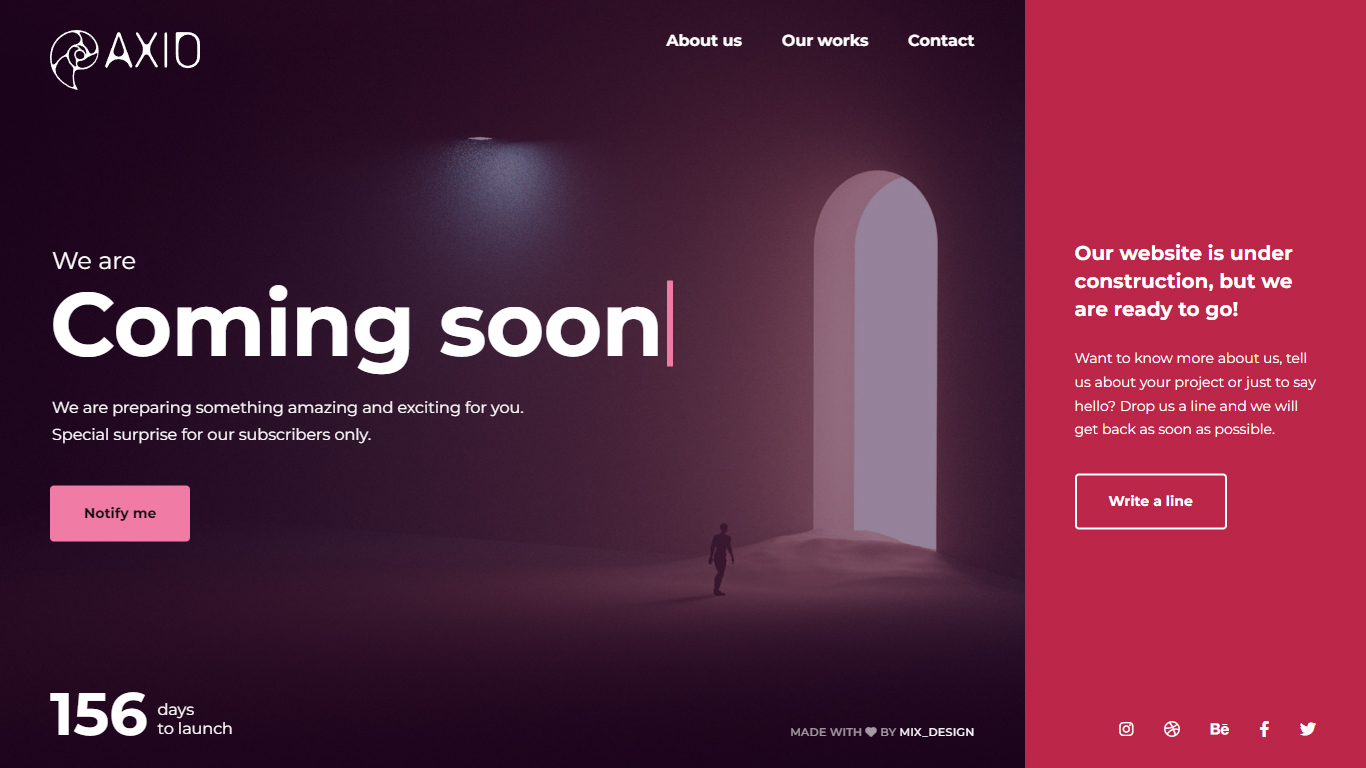 Axio Coming Soon Template Preview Screen
