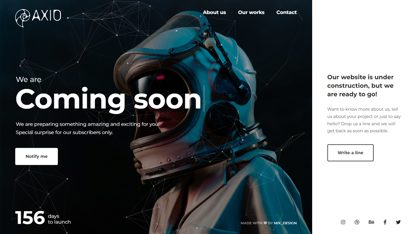 Axio Coming Soon Template Preview Screen